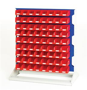 Bott Louvre 1125mm high Static Rack with 72 Red Plastic Bins Bott Static Verso Louvre Container Racks | Freestanding Panel Racks | Small Parts Storage 16917321.11V 